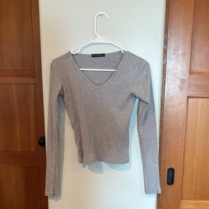 Brandy Melville Gray Long Sleeve V-Neck Top